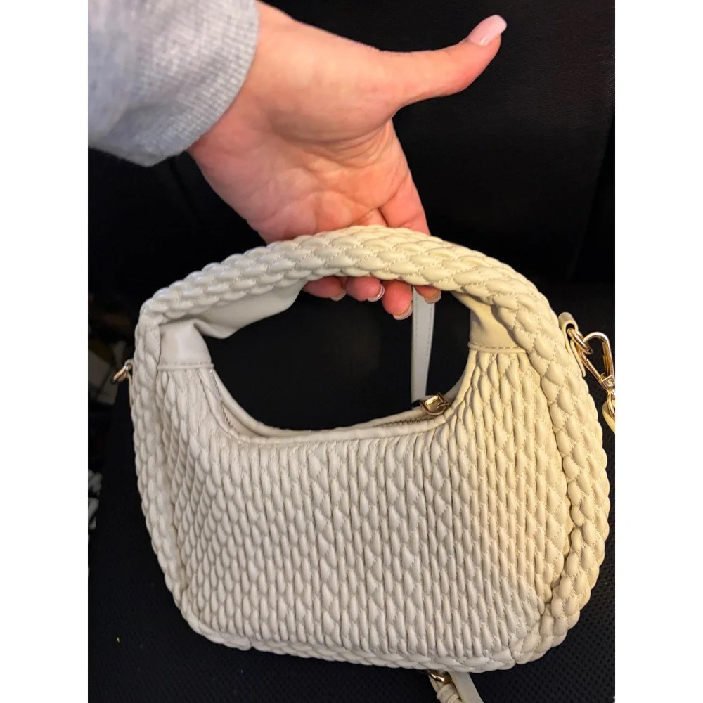Sincerely‎ Jules Cream Quilted Hobo Bag Braided Handle Crossbody Ivory Ruched